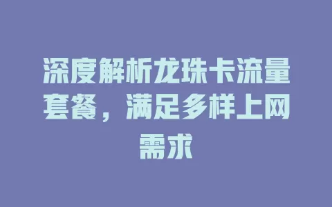 深度解析龙珠卡流量套餐，满足多样上网需求