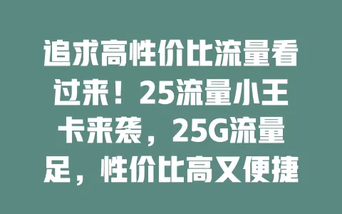 追求高性价比流量看过来！25流量小王卡来袭，25G流量足，性价比高又便捷