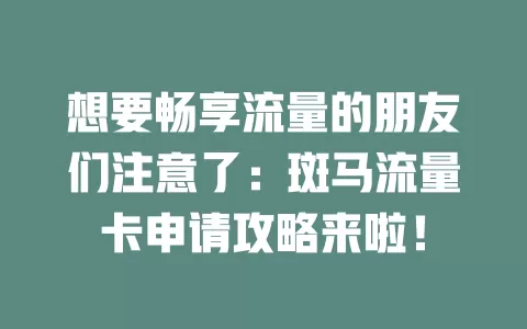想要畅享流量的朋友们注意了：斑马流量卡申请攻略来啦！