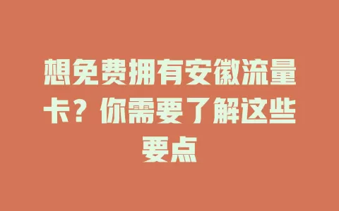 想免费拥有安徽流量卡？你需要了解这些要点