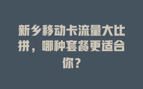 新乡移动卡流量大比拼，哪种套餐更适合你？