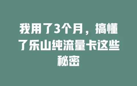 我用了3个月，搞懂了乐山纯流量卡这些秘密