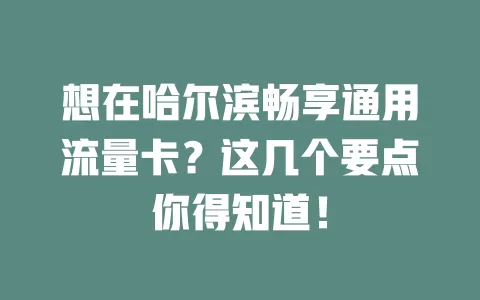 想在哈尔滨畅享通用流量卡？这几个要点你得知道！
