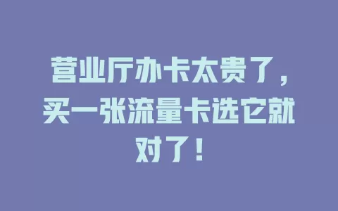 营业厅办卡太贵了，买一张流量卡选它就对了！