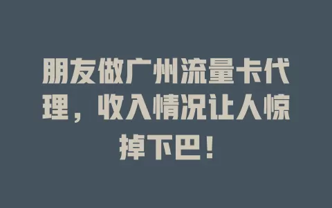 朋友做广州流量卡代理，收入情况让人惊掉下巴！