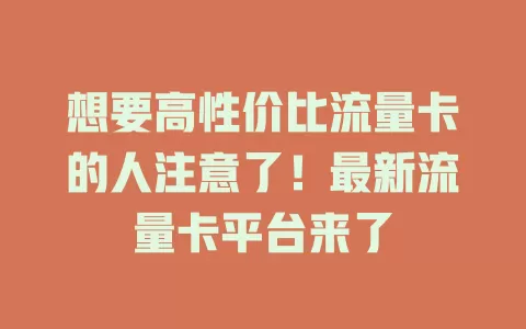 想要高性价比流量卡的人注意了！最新流量卡平台来了