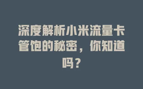 深度解析小米流量卡管饱的秘密，你知道吗？