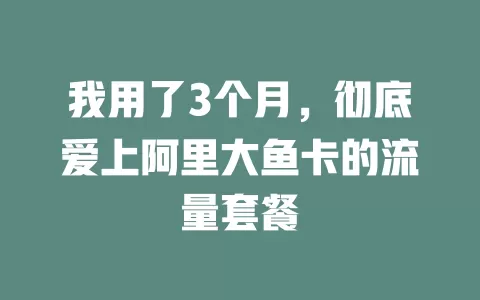 我用了3个月，彻底爱上阿里大鱼卡的流量套餐