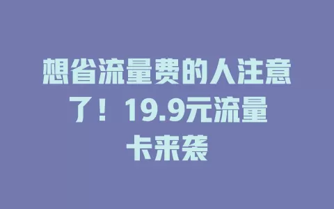 想省流量费的人注意了！19.9元流量卡来袭
