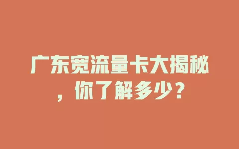 广东宽流量卡大揭秘，你了解多少？