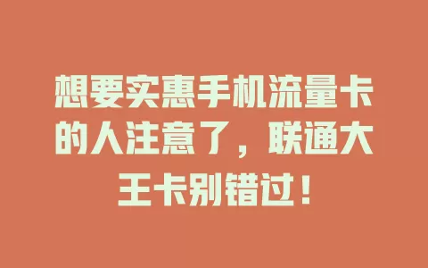 想要实惠手机流量卡的人注意了，联通大王卡别错过！
