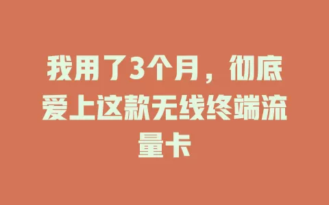 我用了3个月，彻底爱上这款无线终端流量卡