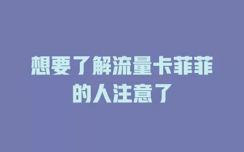 想要了解流量卡菲菲的人注意了