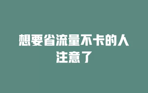 想要省流量不卡的人注意了