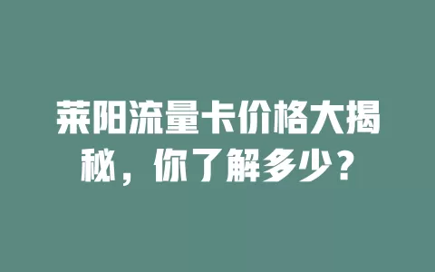 莱阳流量卡价格大揭秘，你了解多少？