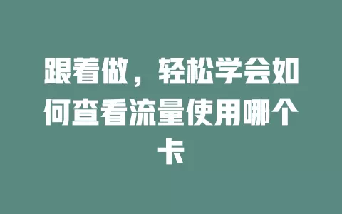 跟着做，轻松学会如何查看流量使用哪个卡
