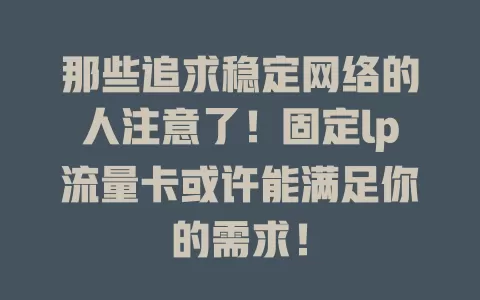 那些追求稳定网络的人注意了！固定lp流量卡或许能满足你的需求！