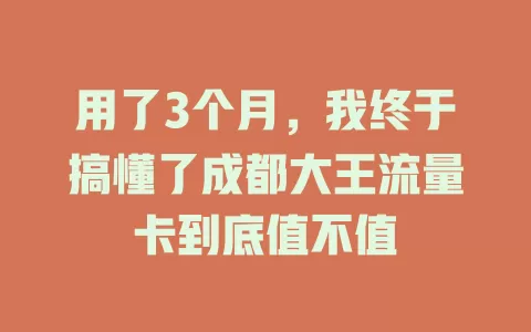 用了3个月，我终于搞懂了成都大王流量卡到底值不值