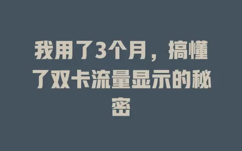 我用了3个月，搞懂了双卡流量显示的秘密