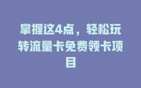 掌握这4点，轻松玩转流量卡免费领卡项目
