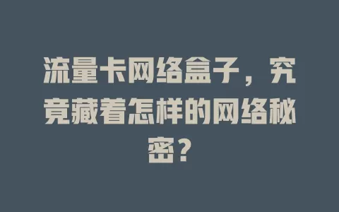 流量卡网络盒子，究竟藏着怎样的网络秘密？