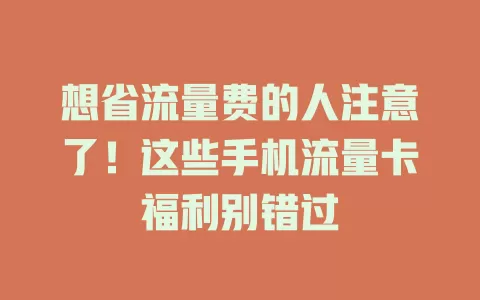 想省流量费的人注意了！这些手机流量卡福利别错过