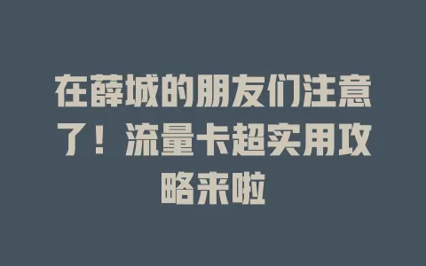 在薛城的朋友们注意了！流量卡超实用攻略来啦