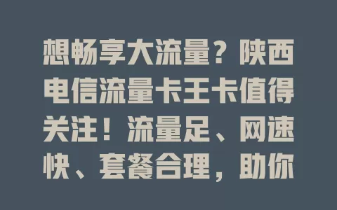 想畅享大流量？陕西电信流量卡王卡值得关注！流量足、网速快、套餐合理，助你轻松应对网络场景