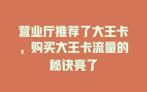 营业厅推荐了大王卡，购买大王卡流量的秘诀亮了