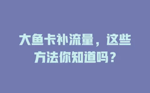 大鱼卡补流量，这些方法你知道吗？