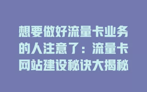 想要做好流量卡业务的人注意了：流量卡网站建设秘诀大揭秘