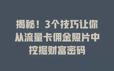 揭秘！3个技巧让你从流量卡佣金照片中挖掘财富密码