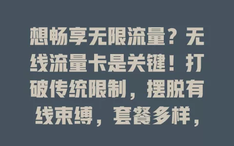 想畅享无限流量？无线流量卡是关键！打破传统限制，摆脱有线束缚，套餐多样，避免超支，开启网络自由之旅