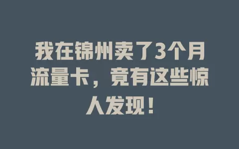 我在锦州卖了3个月流量卡，竟有这些惊人发现！