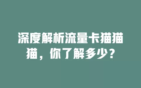 深度解析流量卡猫猫猫，你了解多少？