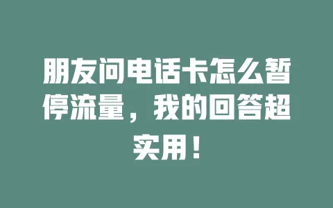 朋友问电话卡怎么暂停流量，我的回答超实用！