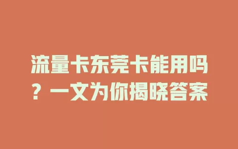 流量卡东莞卡能用吗？一文为你揭晓答案