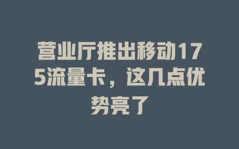 营业厅推出移动175流量卡，这几点优势亮了