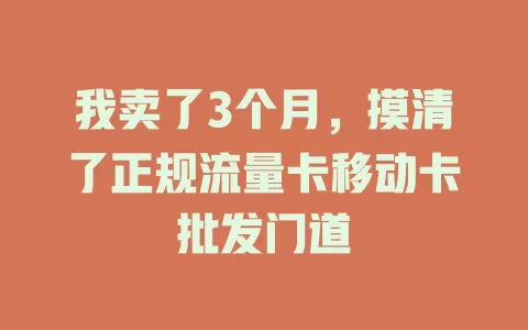我卖了3个月，摸清了正规流量卡移动卡批发门道