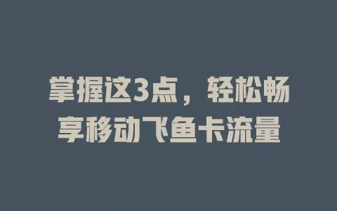 掌握这3点，轻松畅享移动飞鱼卡流量