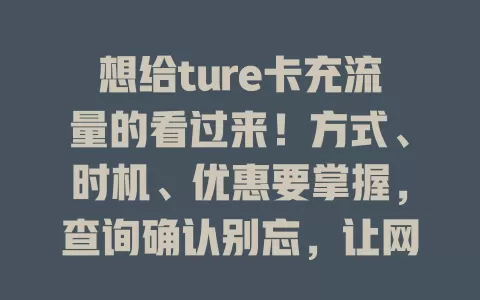 想给ture卡充流量的看过来！方式、时机、优惠要掌握，查询确认别忘，让网络生活更顺畅经济