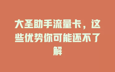 大圣助手流量卡，这些优势你可能还不了解