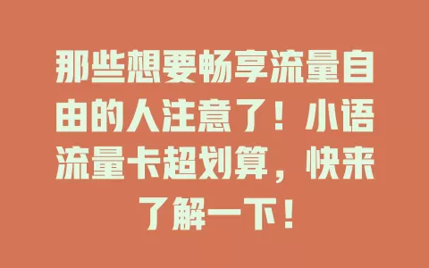 那些想要畅享流量自由的人注意了！小语流量卡超划算，快来了解一下！