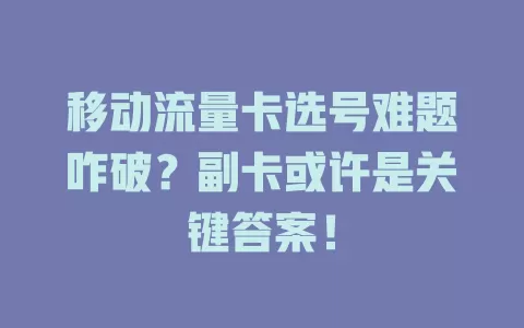 移动流量卡选号难题咋破？副卡或许是关键答案！