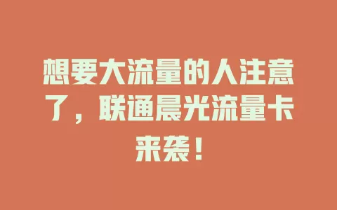 想要大流量的人注意了，联通晨光流量卡来袭！