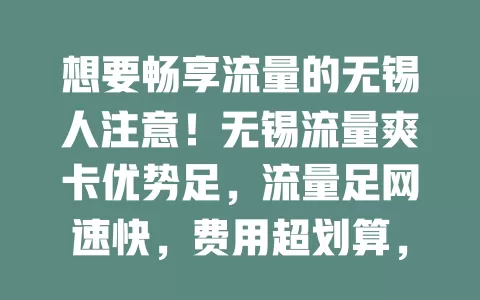 想要畅享流量的无锡人注意！无锡流量爽卡优势足，流量足网速快，费用超划算，是你便捷上网好选择