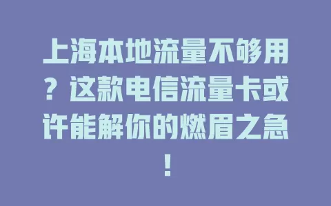 上海本地流量不够用？这款电信流量卡或许能解你的燃眉之急！