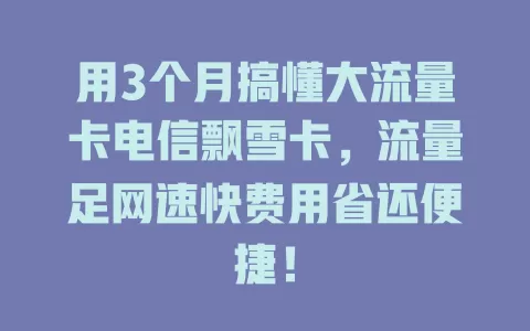 用3个月搞懂大流量卡电信飘雪卡，流量足网速快费用省还便捷！
