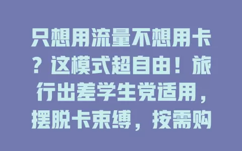 只想用流量不想用卡？这模式超自由！旅行出差学生党适用，摆脱卡束缚，按需购流量，畅享便捷上网体验