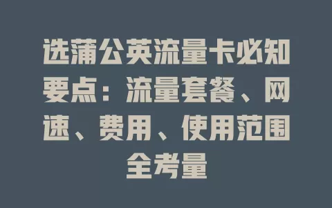 选蒲公英流量卡必知要点：流量套餐、网速、费用、使用范围全考量